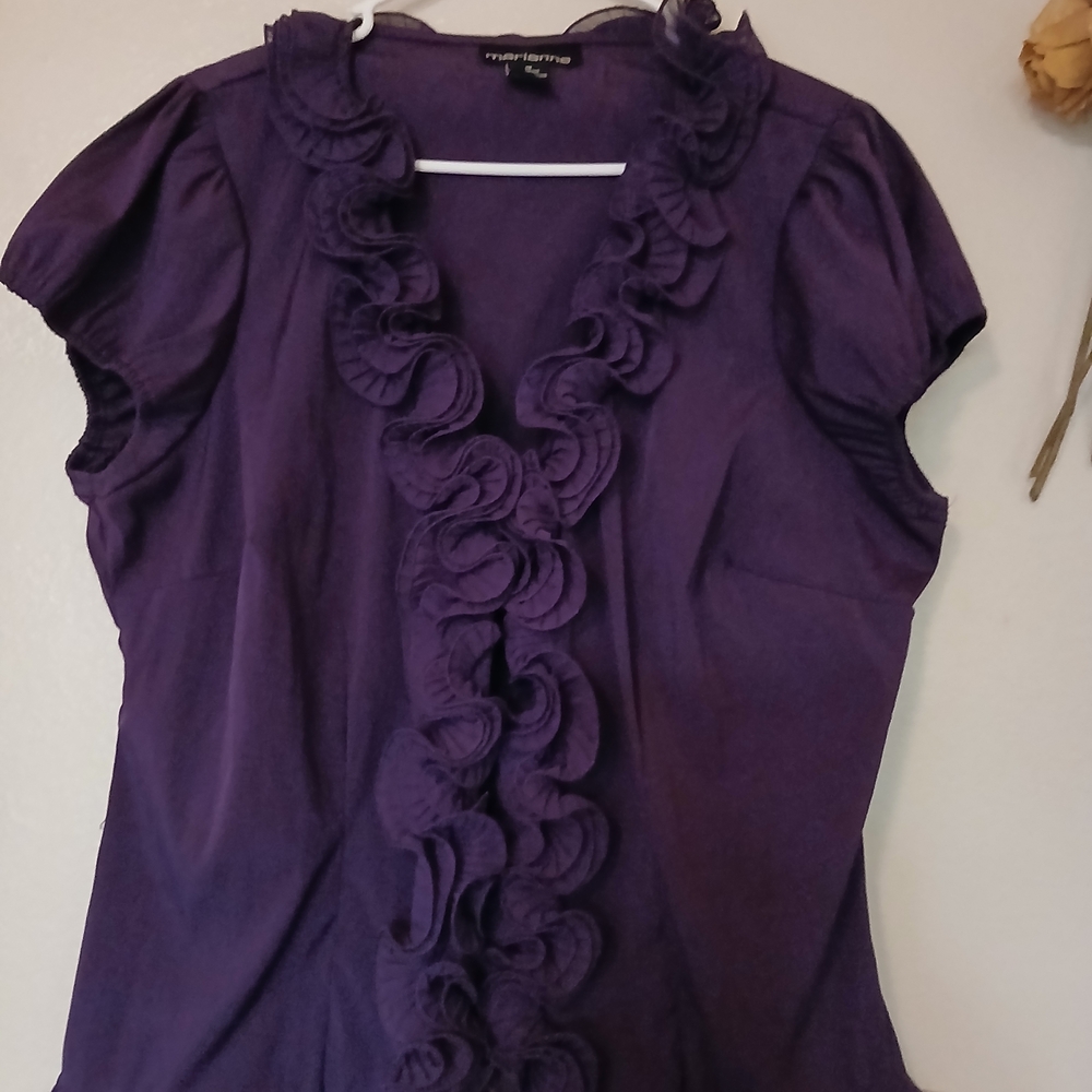 Marianne Deep Purple Ruffle-Front Cap Sleeve Blouse